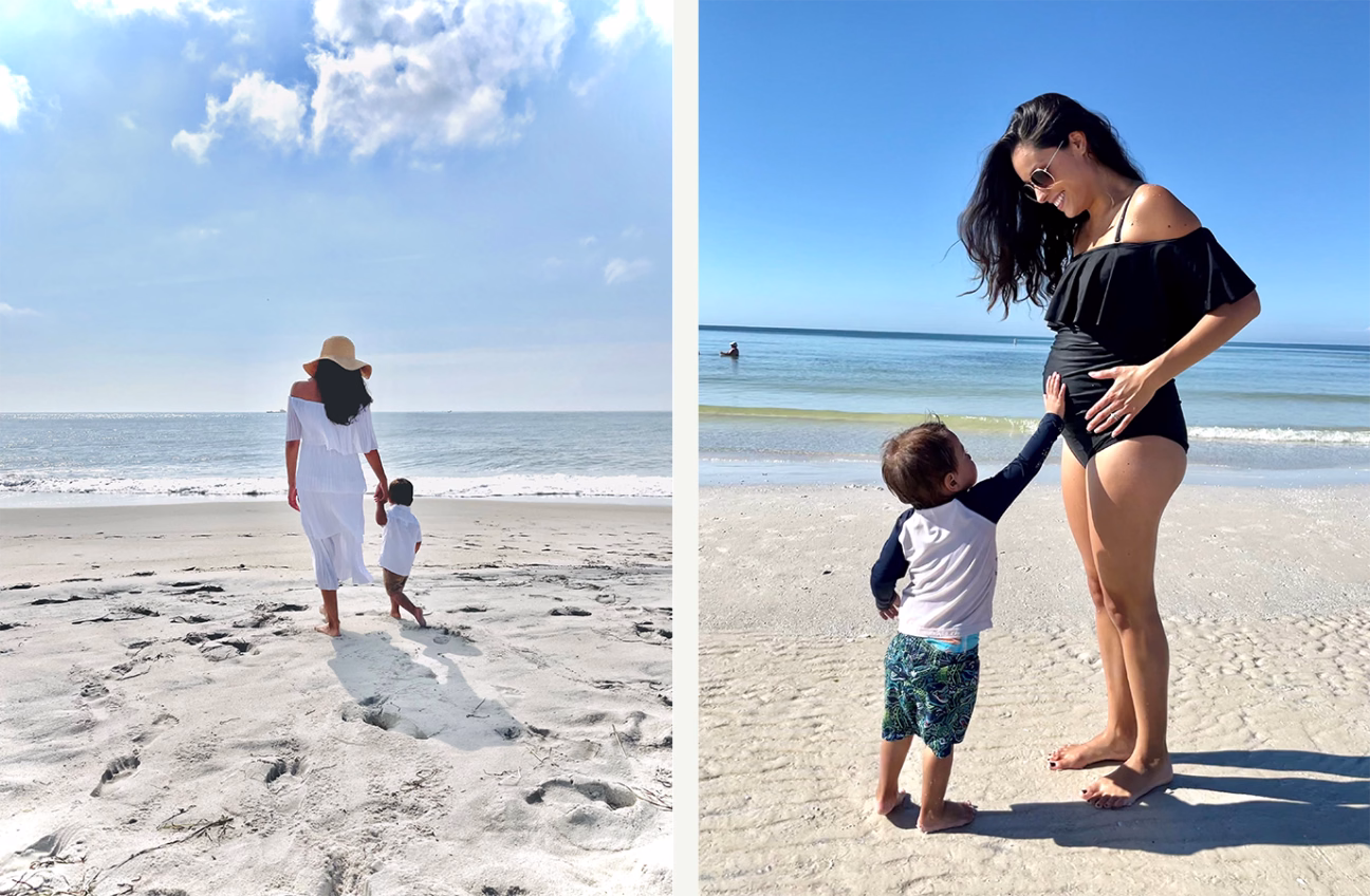Photo of a mother and her child on the beach