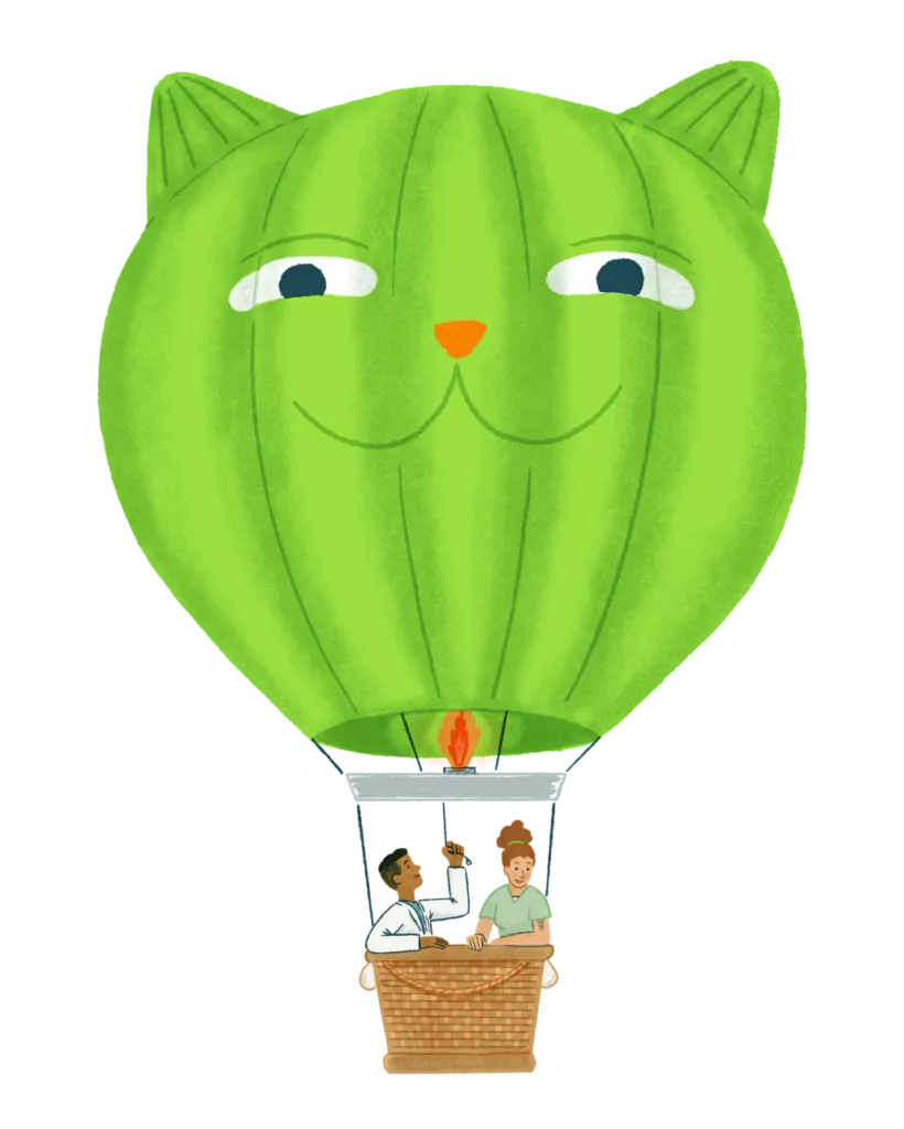 Illustration of a cat shaped hot air balloon