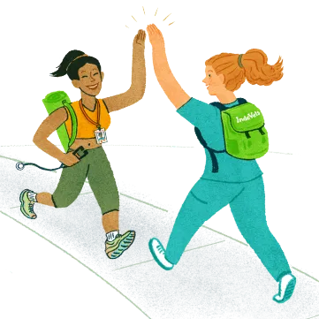 Illustration of a vet with yoga gear high-fiving an IndeVet wearing scrubs