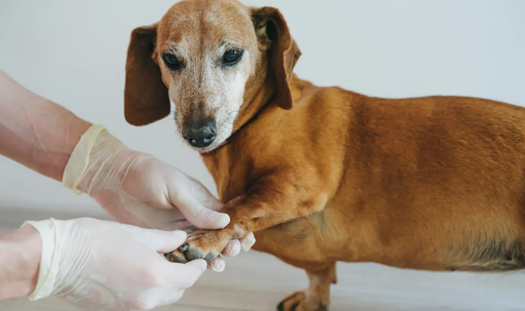 Older Dachshund at the vet