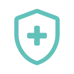 Line art illustration of a shield with a plus sign inside it