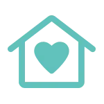 Line art illustration of a house with a heart inside it